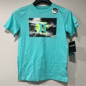 NWT Hurley Youth Boy’s Sunset Palm Tree Color Shift Teal T-Shirt Tee Size XL New